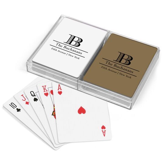Striped Initial and Text Double Deck Playing Cards